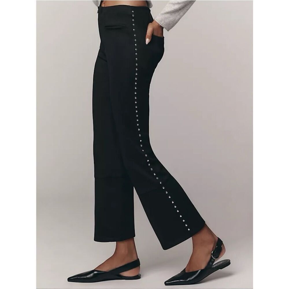 NWT by Anthropologie Studded Faux-Suede Pants Black Size 10